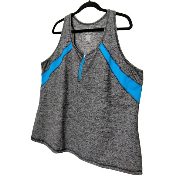 Livi Active Heather Gray & Blue Detail Zip Neckline Athletic Tank Top Size 26/28 - Picture 3 of 8